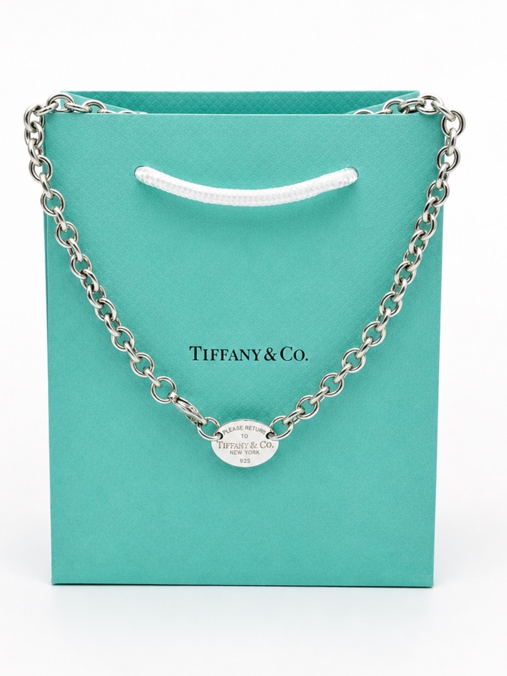 Tiffany & Co Return to Tiffany Oval Tag Choker Necklace Sterling Silver Gift Box
